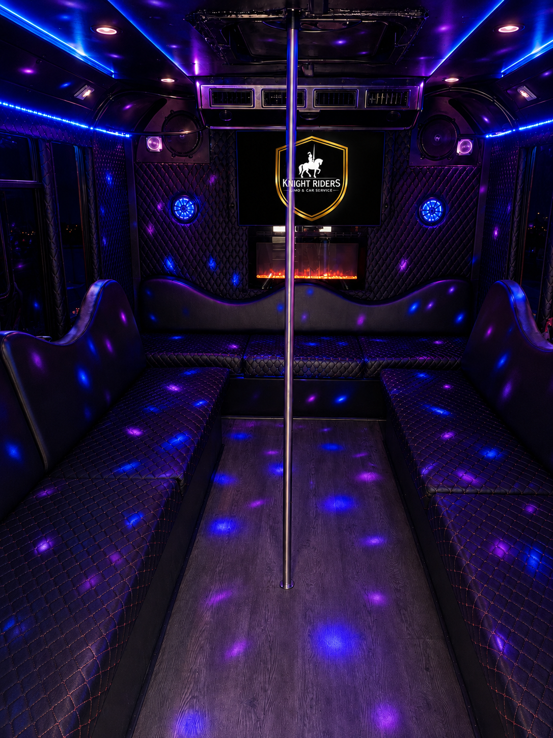 Party Bus LED interior with dance pole and sound system New Jersey — Knight Riders Limo